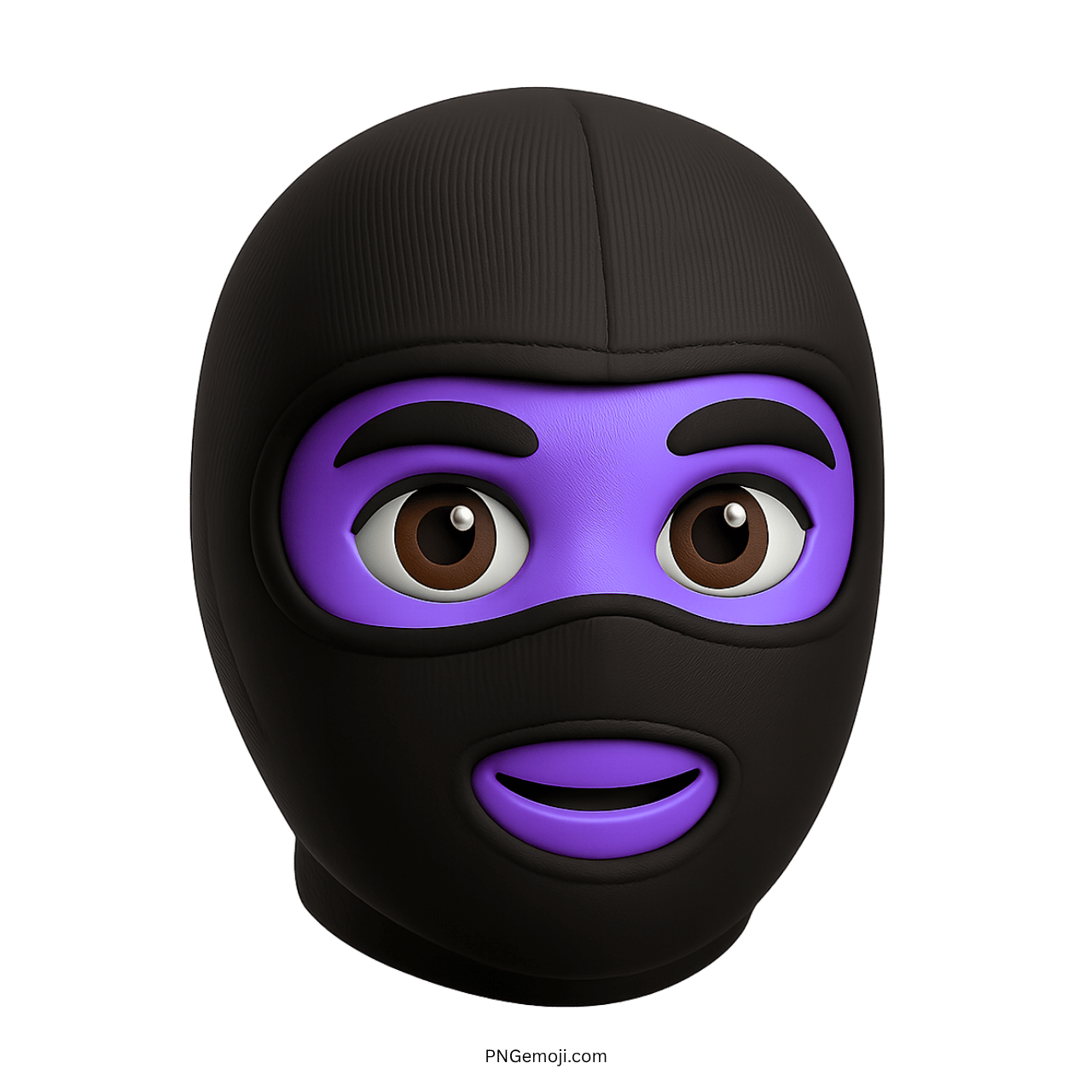 3D violet face ski mask emoji with rounded eyes and calm smiling expression