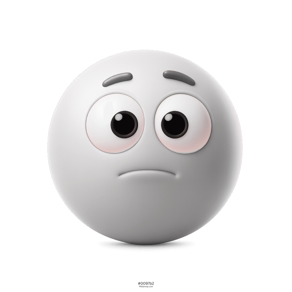 White 3D emoji with appalled sad expression and wide black eyes