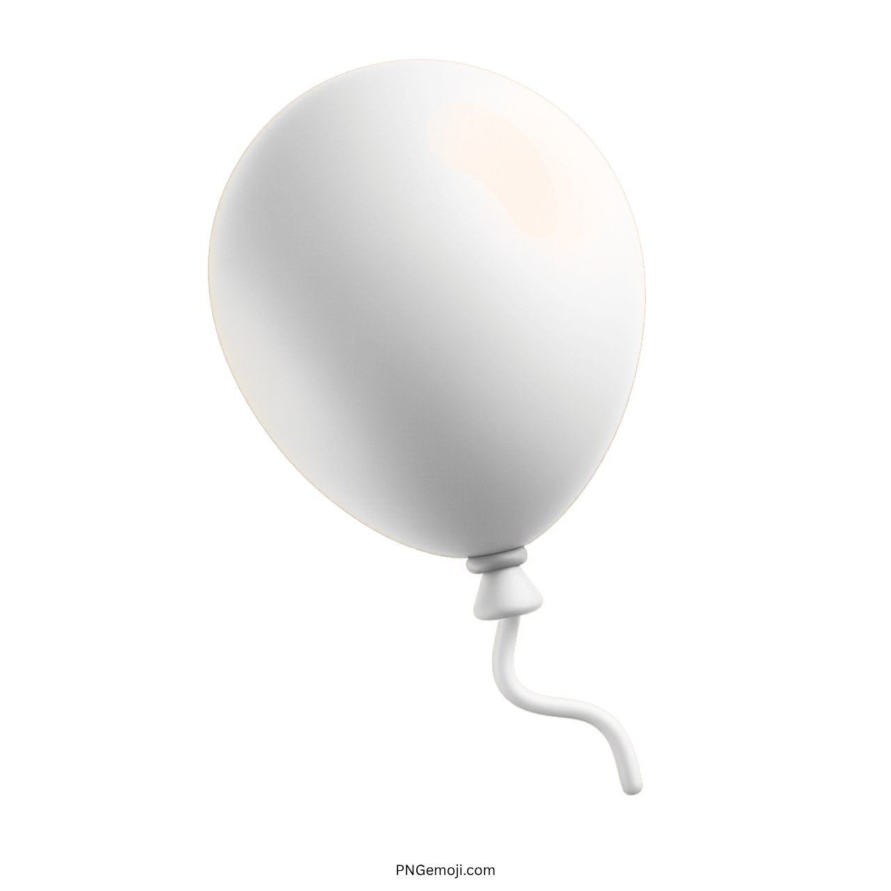 Minimal white 3D balloon emoji PNG with transparent background and glossy curved shape