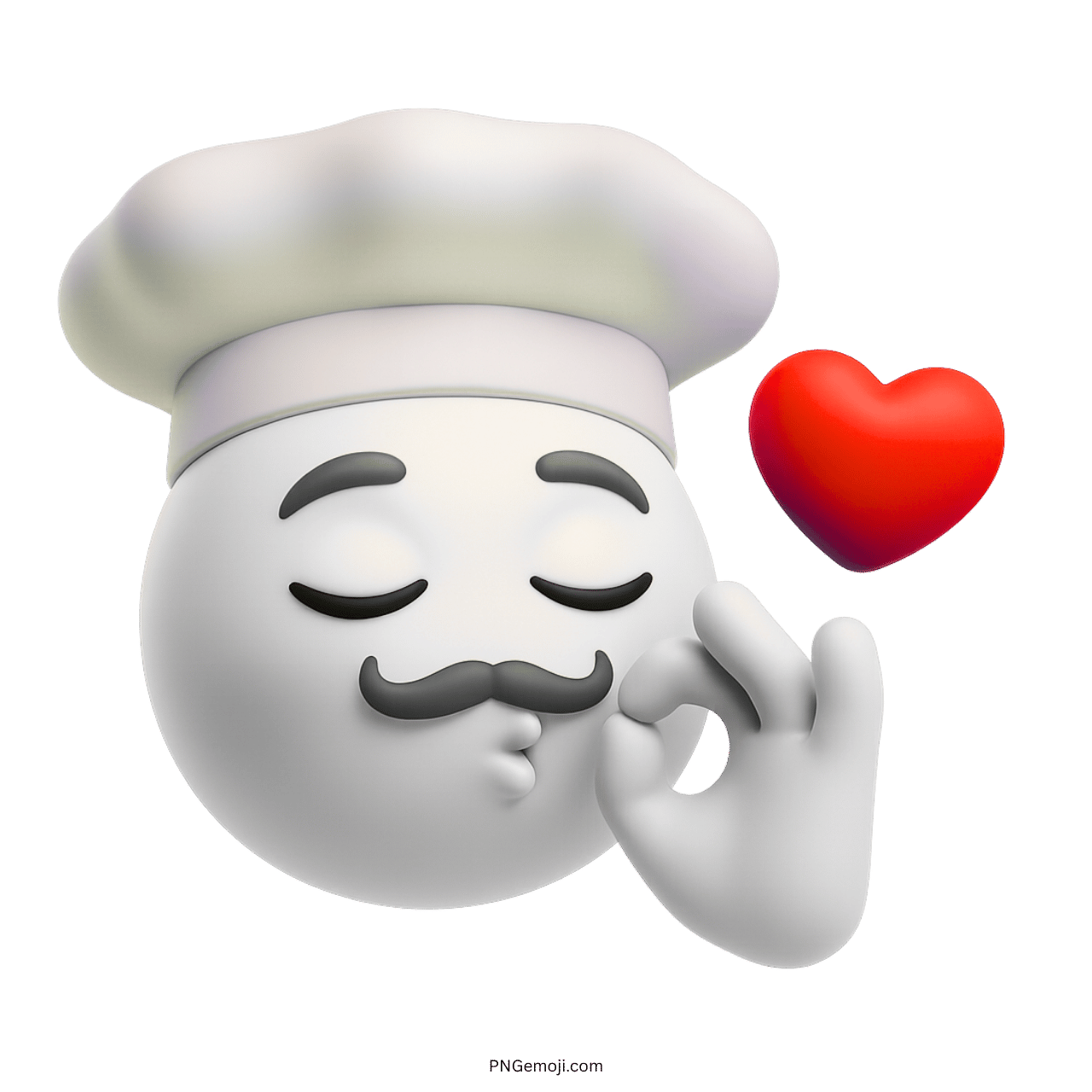White 3D chef kiss emoji with heart and OK hand gesture PNG