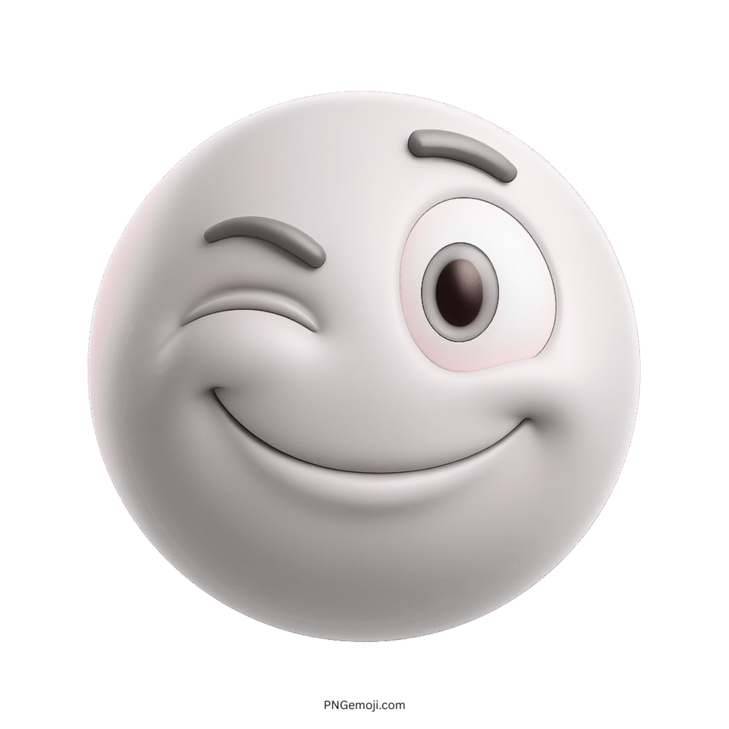 White 3D wink emoji with smiling face for keyboard sticker and chat reactions