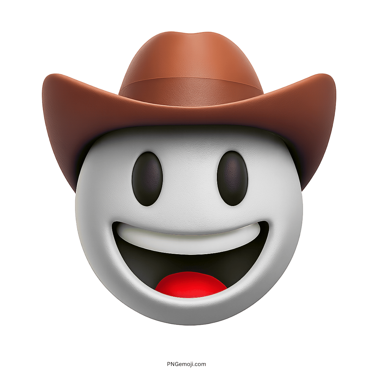 3D white cowboy emoji with a brown hat and smiling face