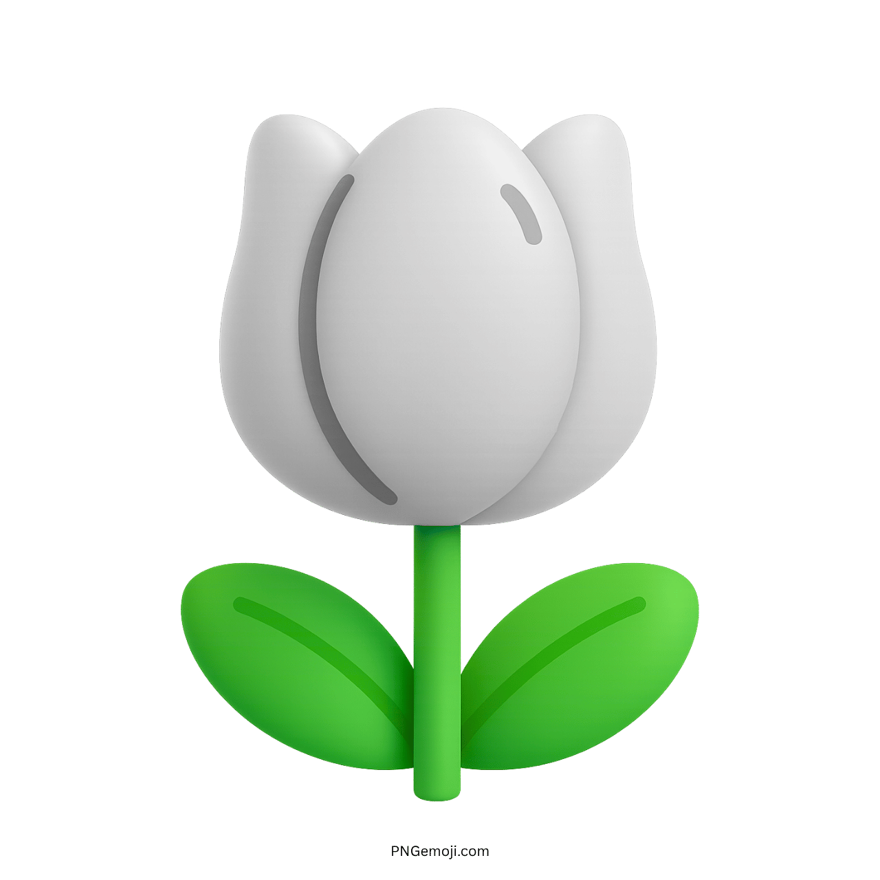 3D white flower drawing PNG with green leaves and stem