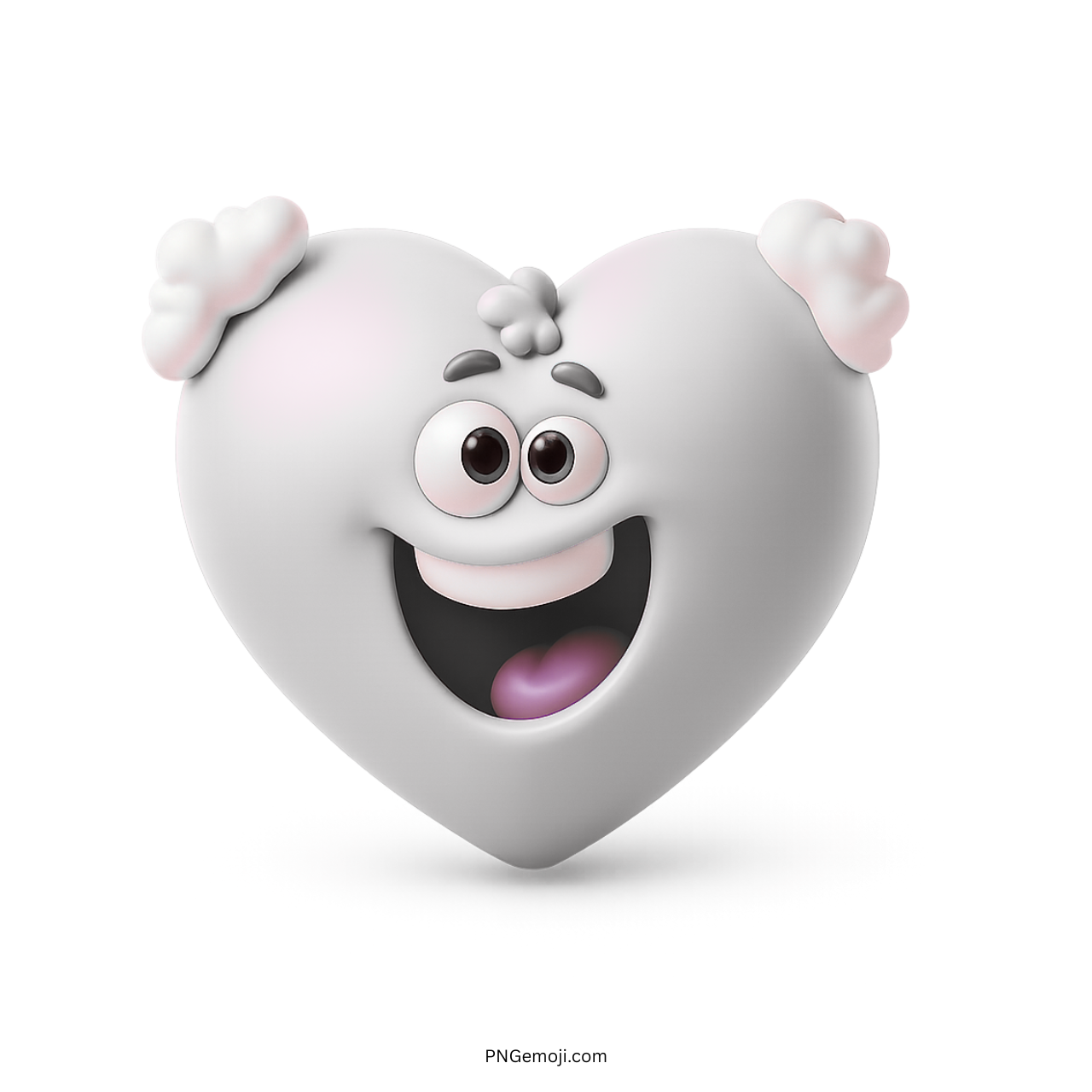 White grandpa heart emoji with joyful face and fluffy cartoon-style hair tufts