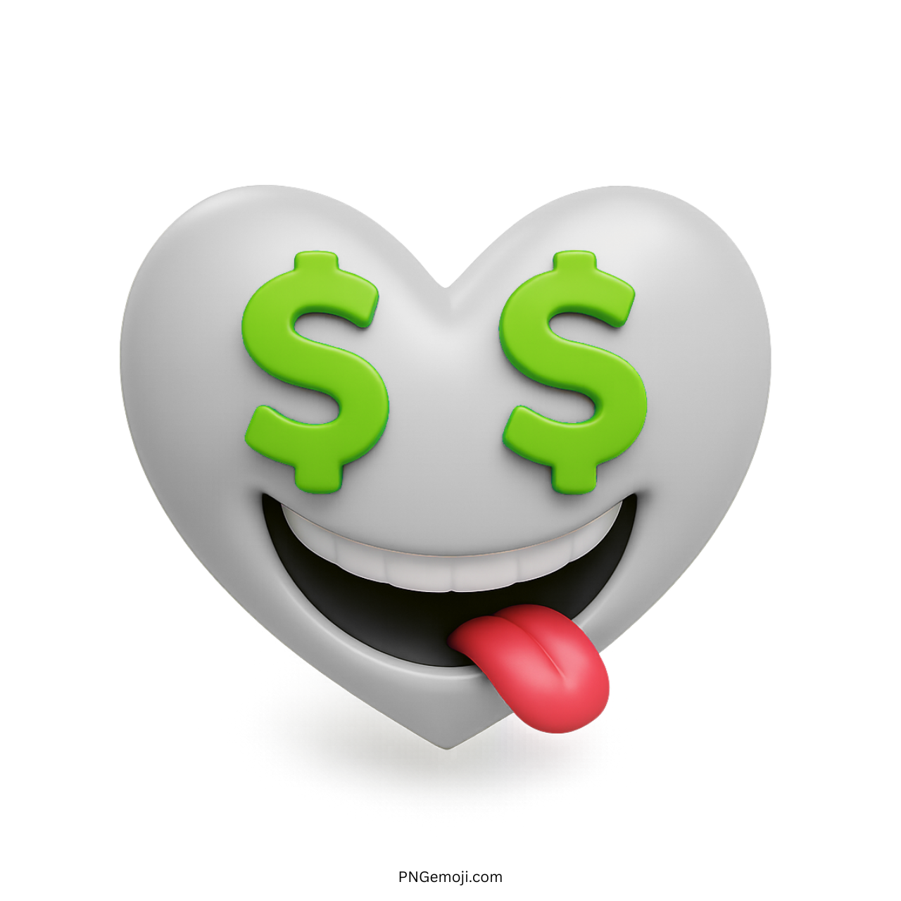White heart emoji with dollar sign eyes and red tongue out in 3D