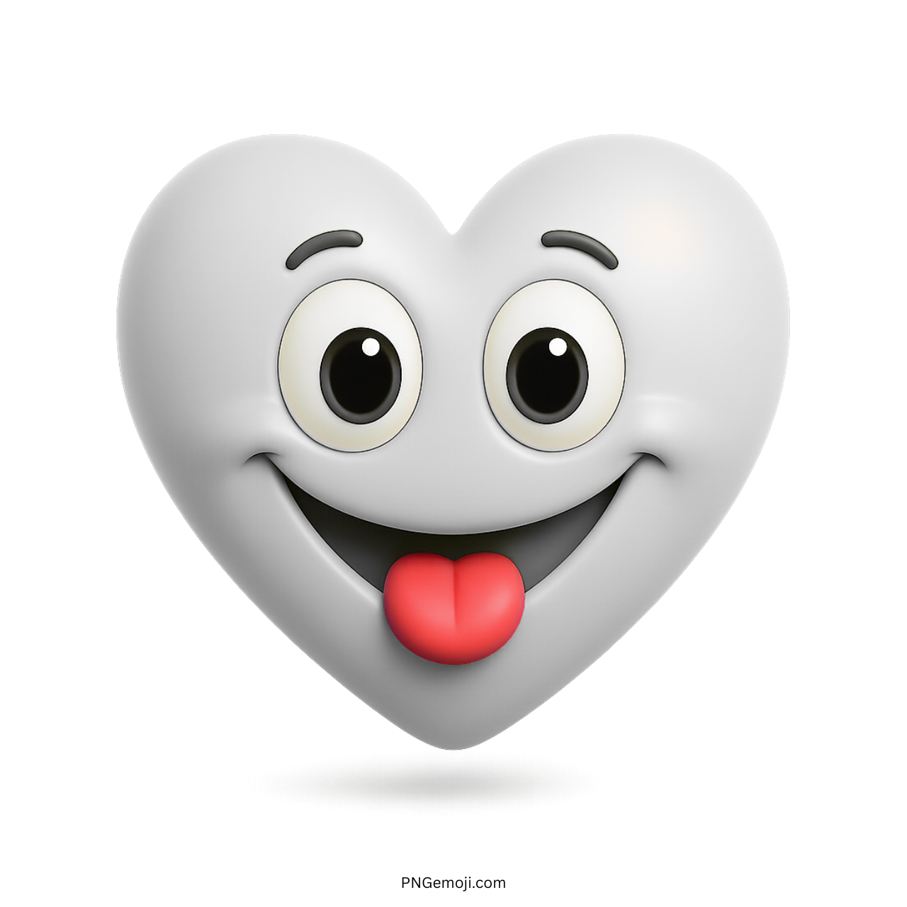 White heart emoji with cute tongue-out face, playful 3D cartoon design