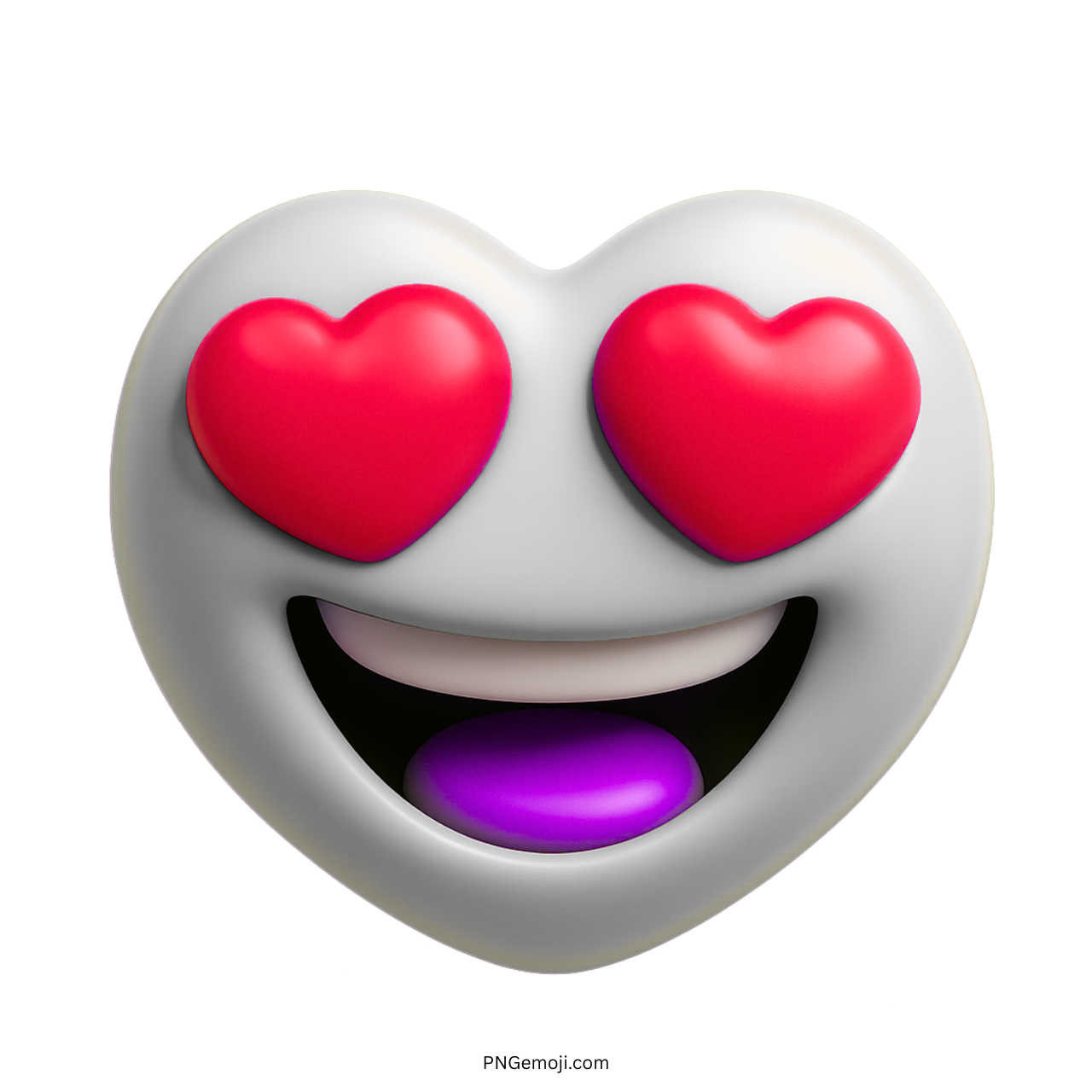 3D white heart emoji with red heart eyes and smiling cartoon expression