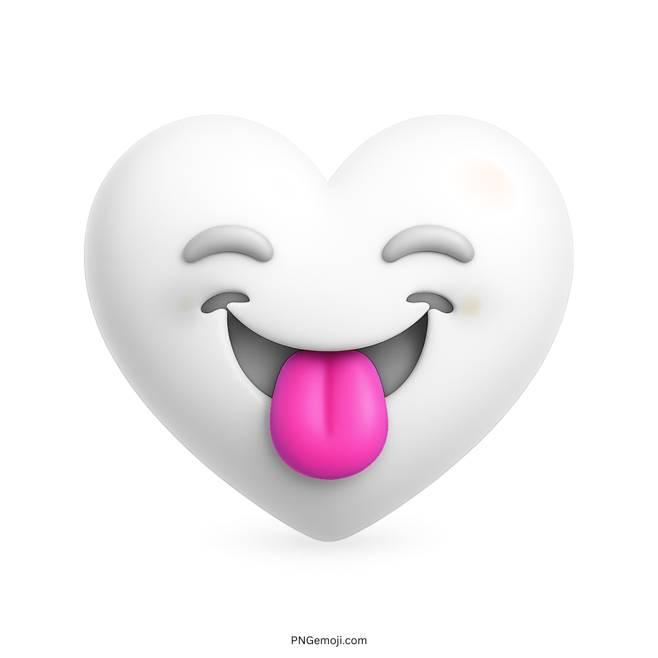 White heart emoji with pink tongue out, smiling face, and closed eyes in 3D