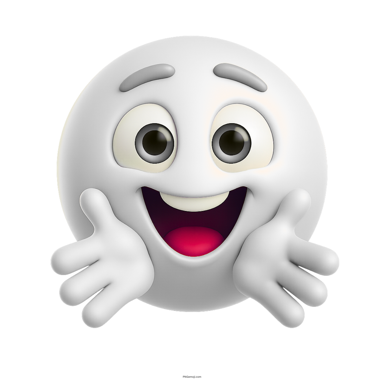 3D white hugging emoji with smiling face and open hands offering a warm embrace