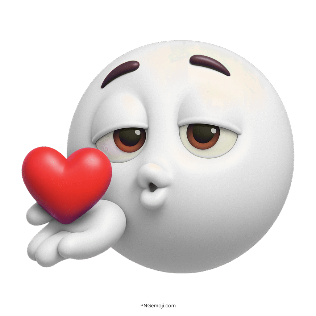 White emoji face blowing red heart kiss with sweet and romantic expression