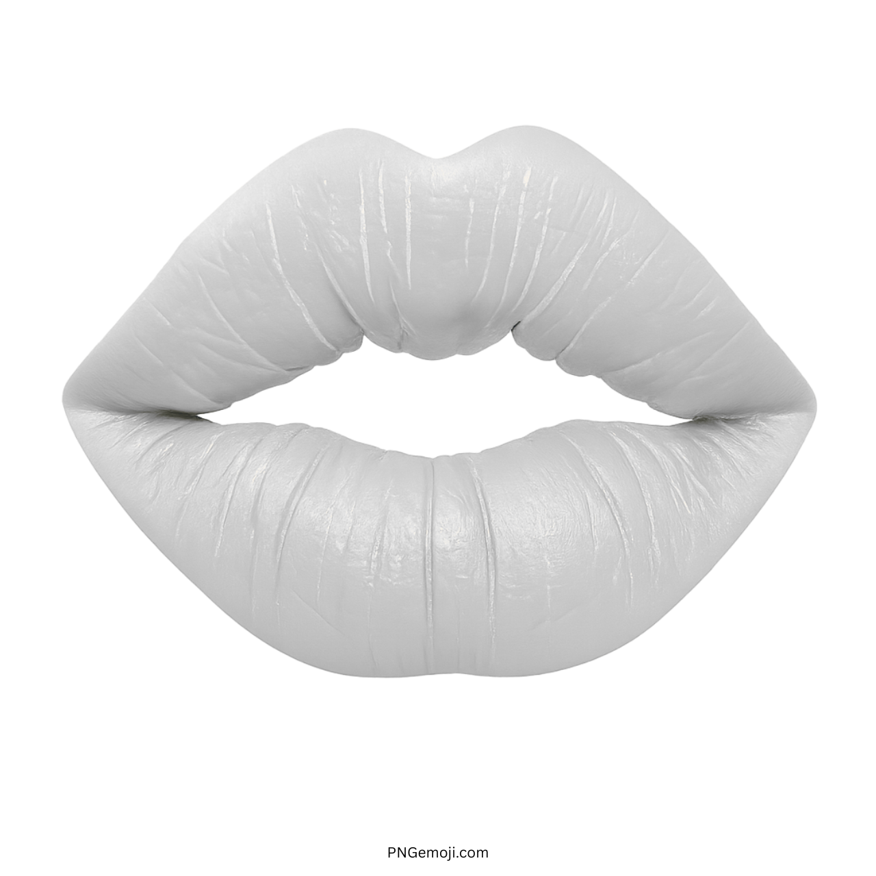 Glossy white lips kiss emoji with smooth texture on transparent background
