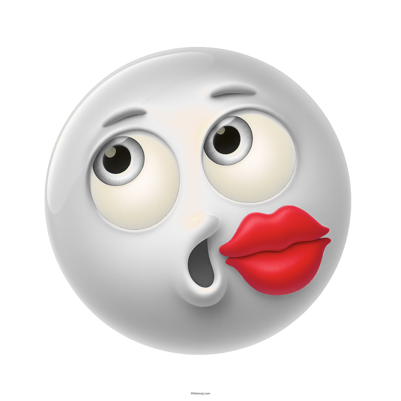 White 3D emoji with dreamy eyes and lipstick kiss mark on cheek