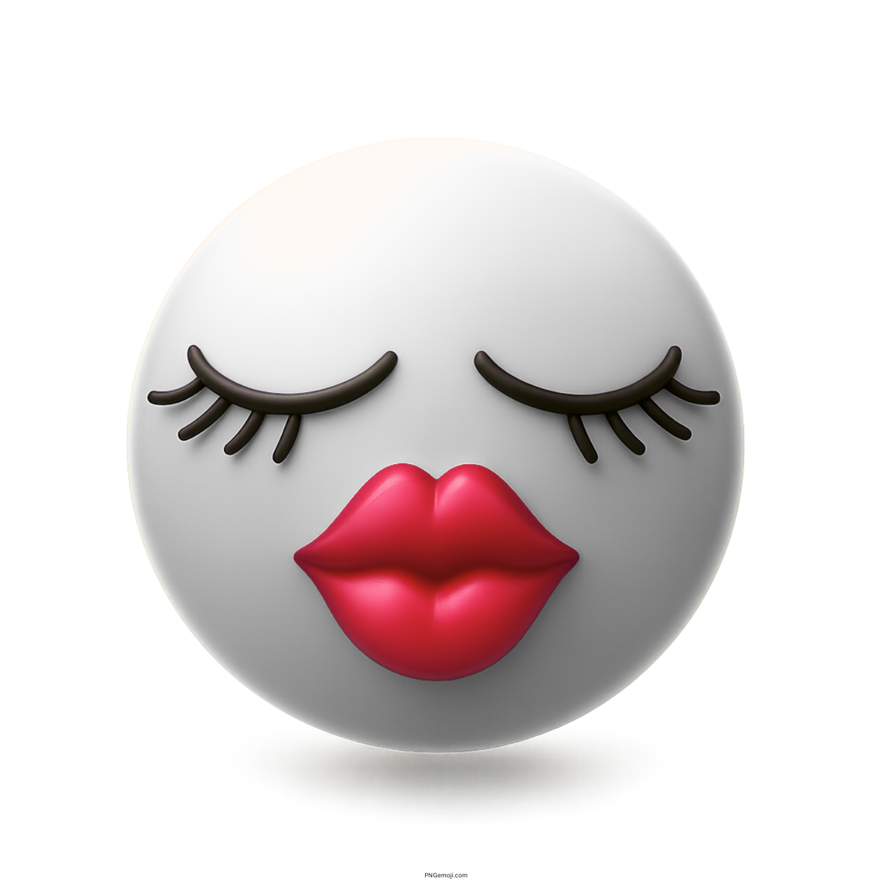 3D white kissing girl emoji with red lips and closed eyes with eyelashes