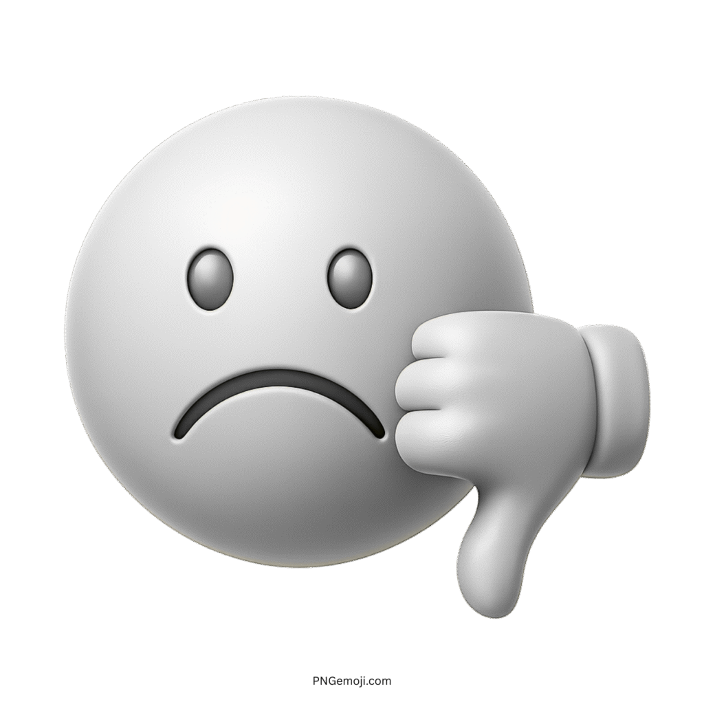 3D white emoji with thumbs down gesture and sad facial expression