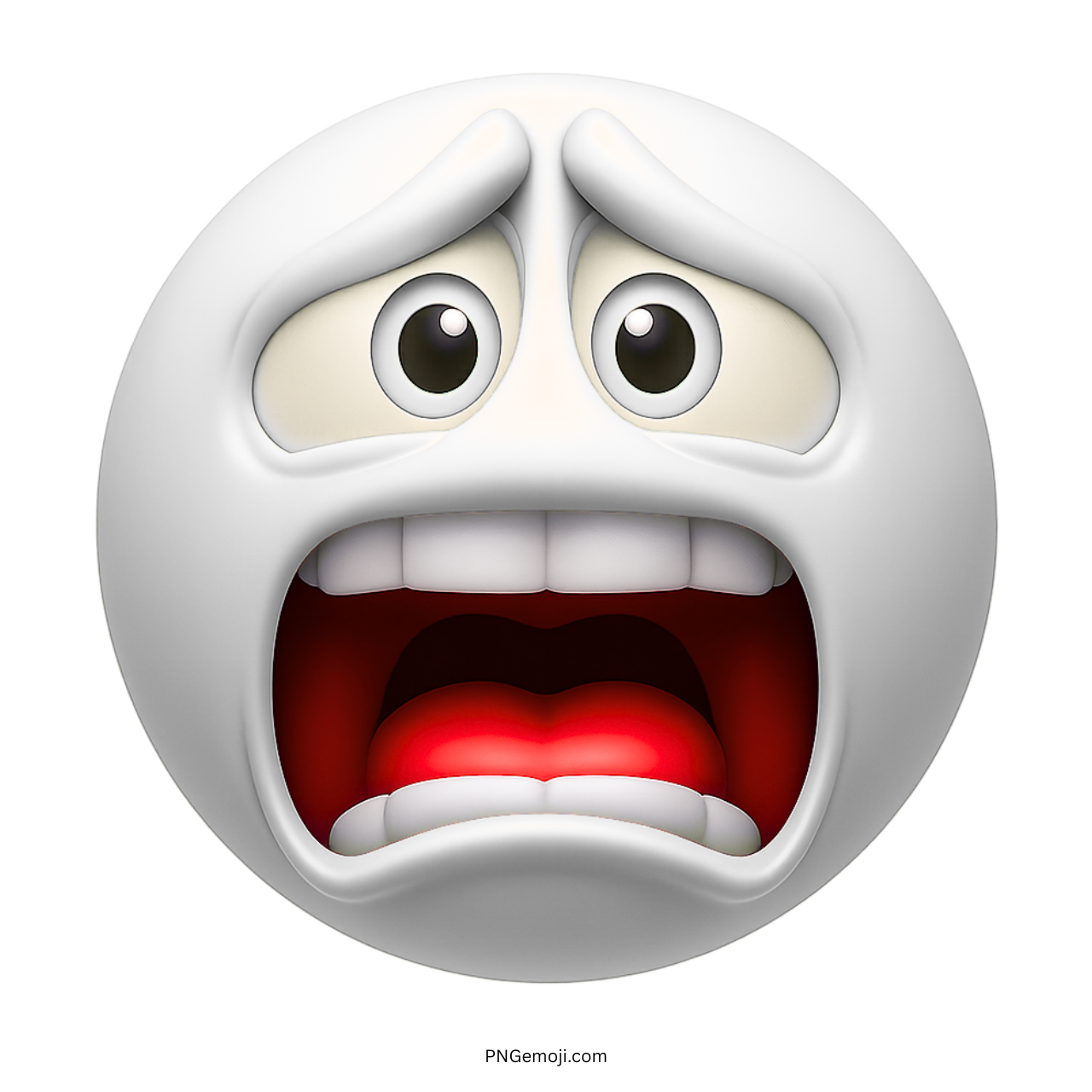 White emoji face with anxious wide eyes and screaming mouth showing panic and shock