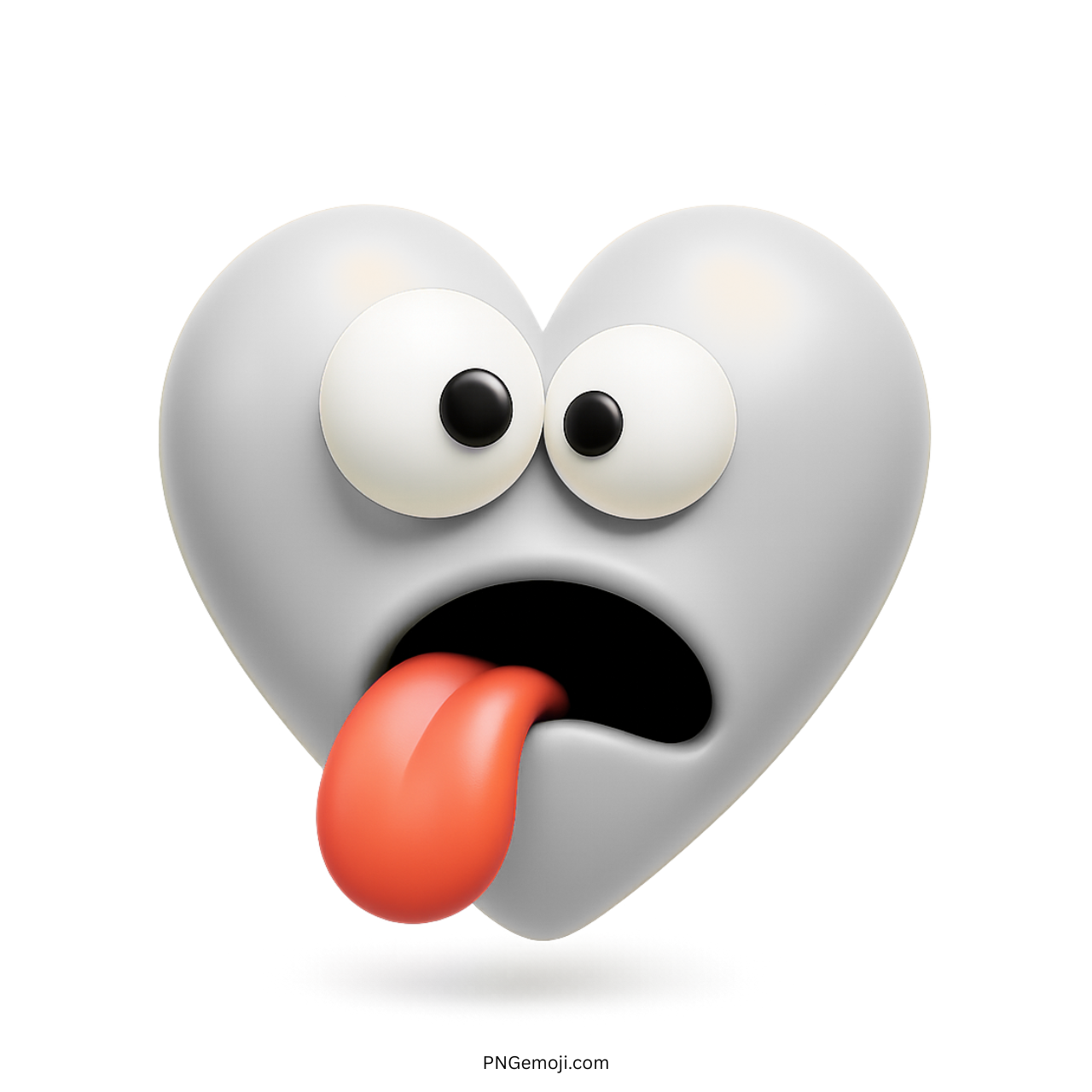 White seasick heart emoji 3D cartoon with bulging eyes and tongue-out sick face