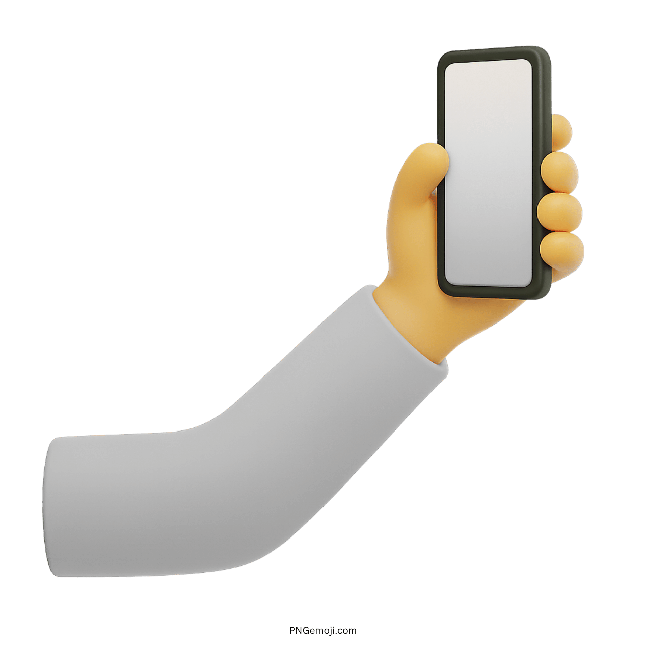 3D yellow hand with white sleeve holding smartphone for selfie emoji design