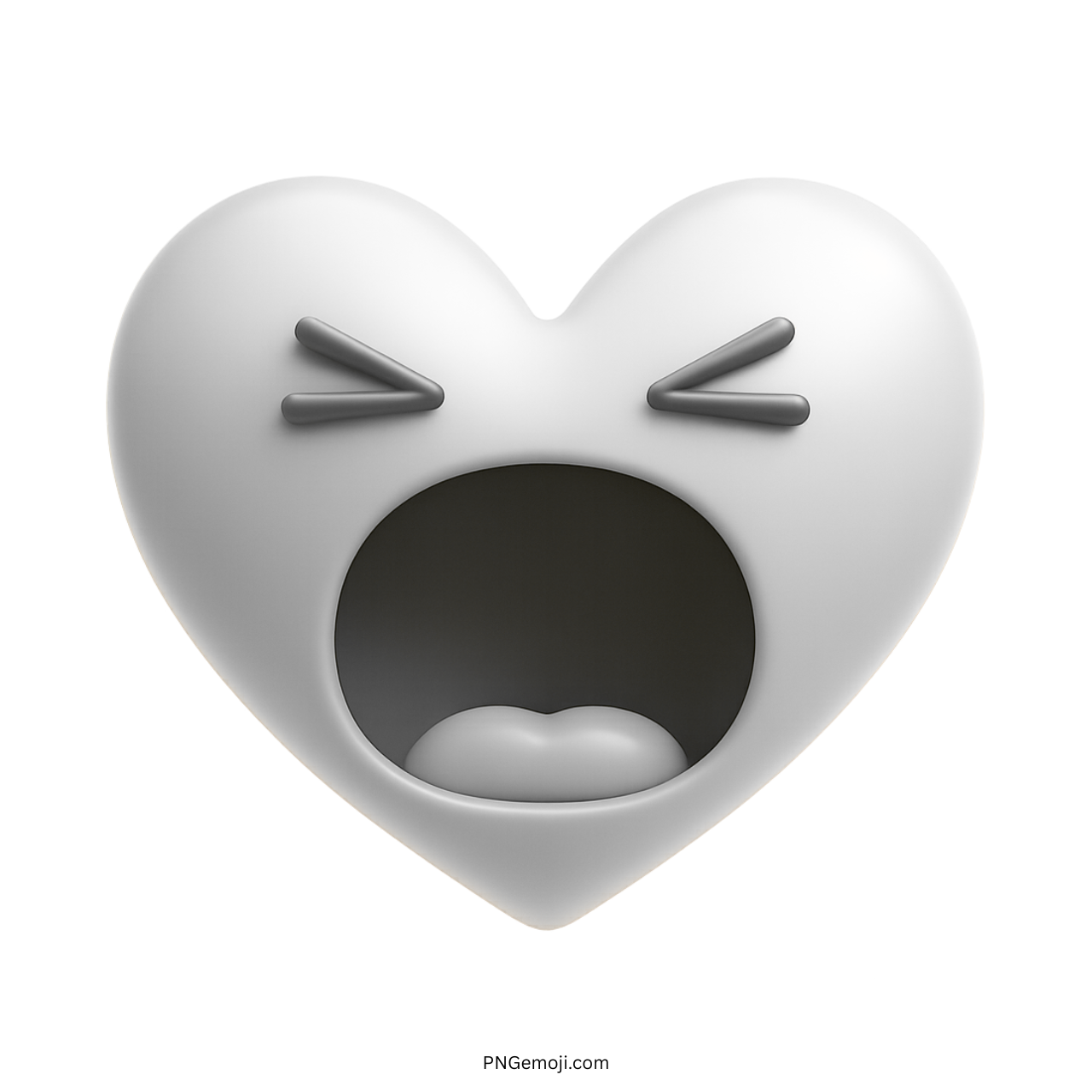 White heart emoji screaming with mouth open and eyes shut in expressive outburst