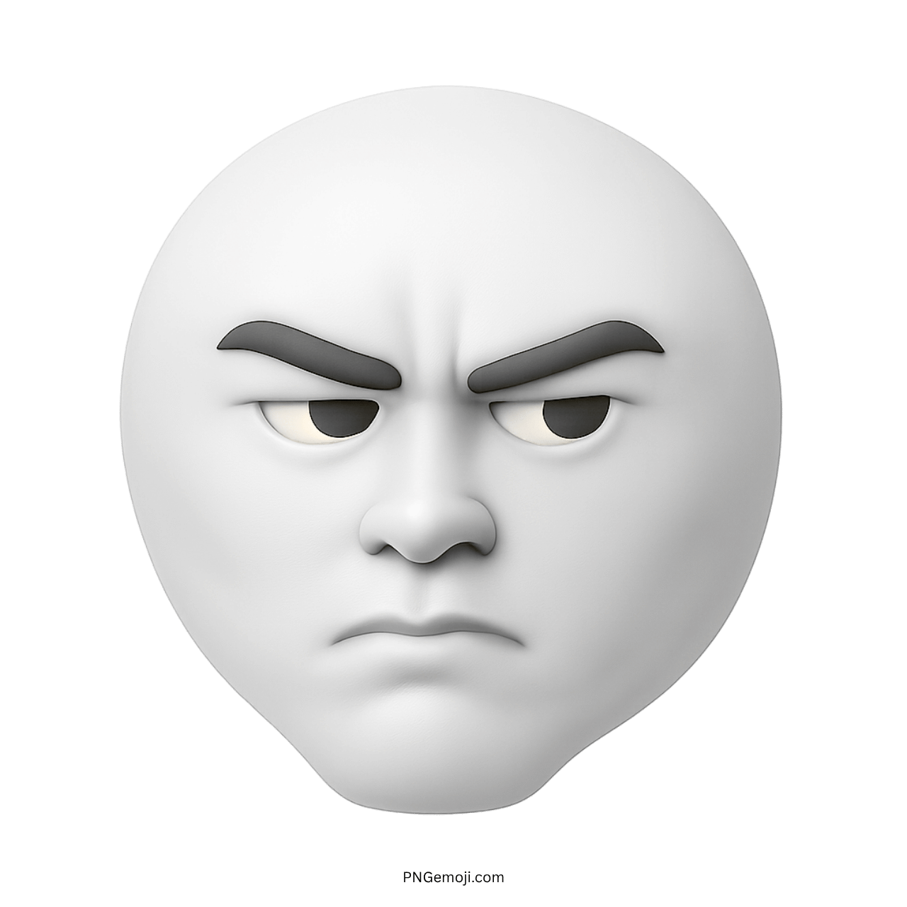 3D white face emoji with serious sigma mewing expression and confident emotionless look