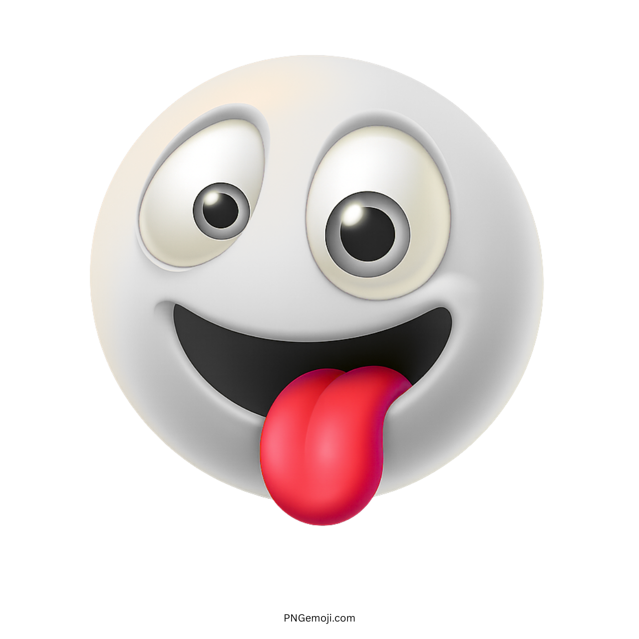 White silly emoji with goofy wide eyes and tongue sticking out playfully
