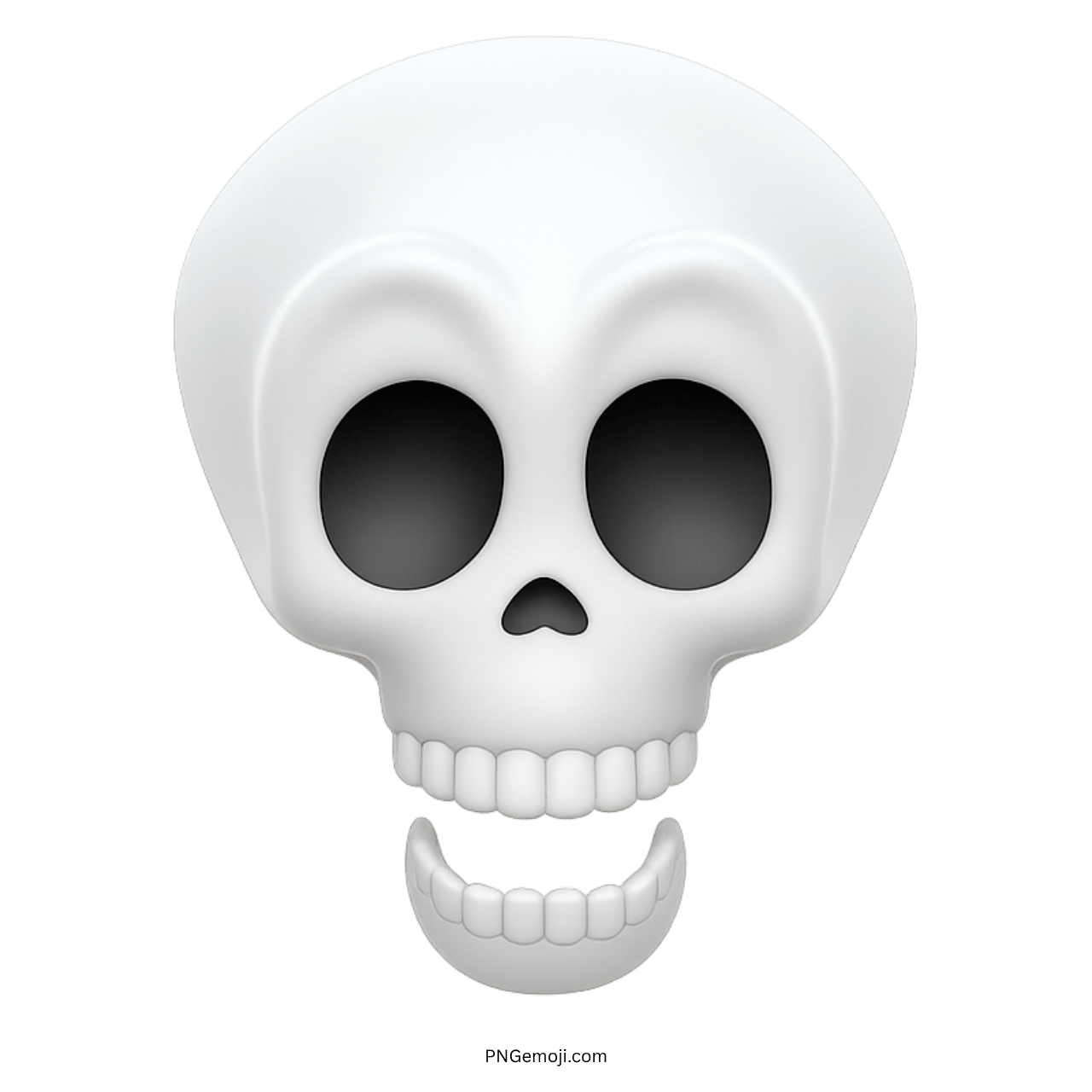 3D white skull emoji with separated jaw expressing extreme shock or funny reaction