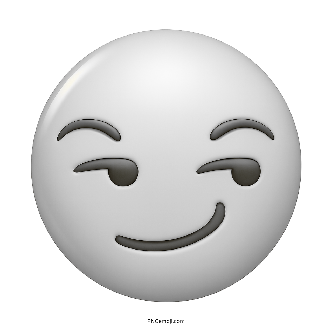 3D white smirking emoji with sly confident expression and smooth glossy texture