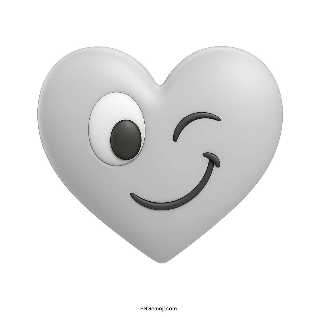 3D white heart emoji with playful wink and smiling cartoon face expression