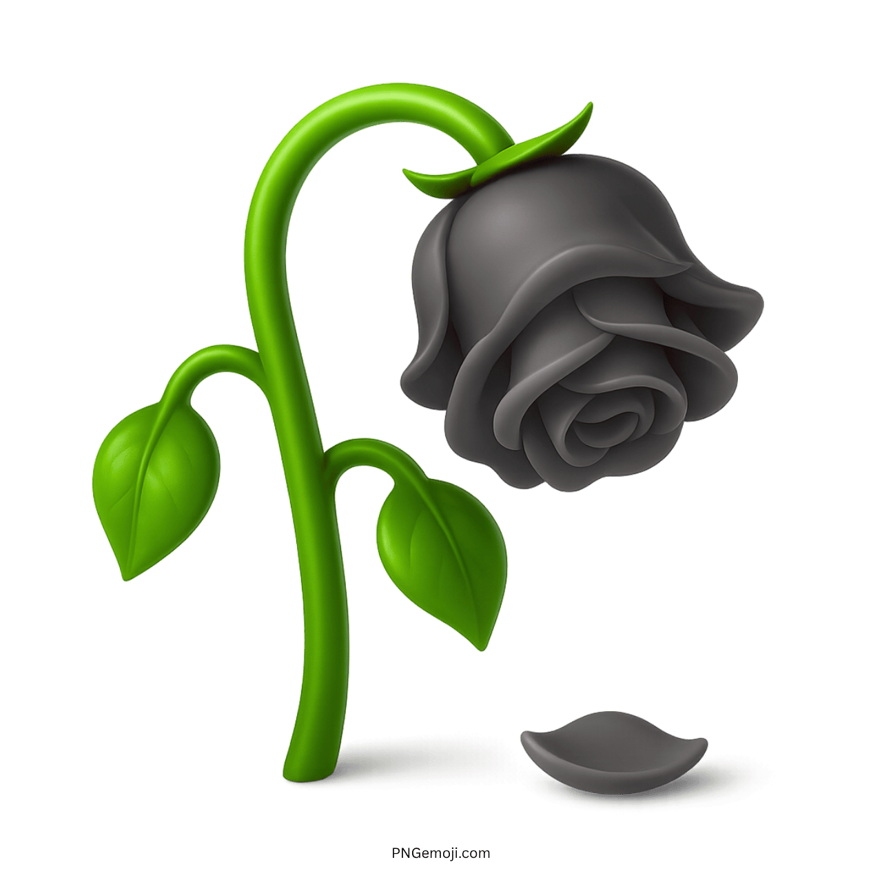 Wilted black rose flower emoji with a broken petal