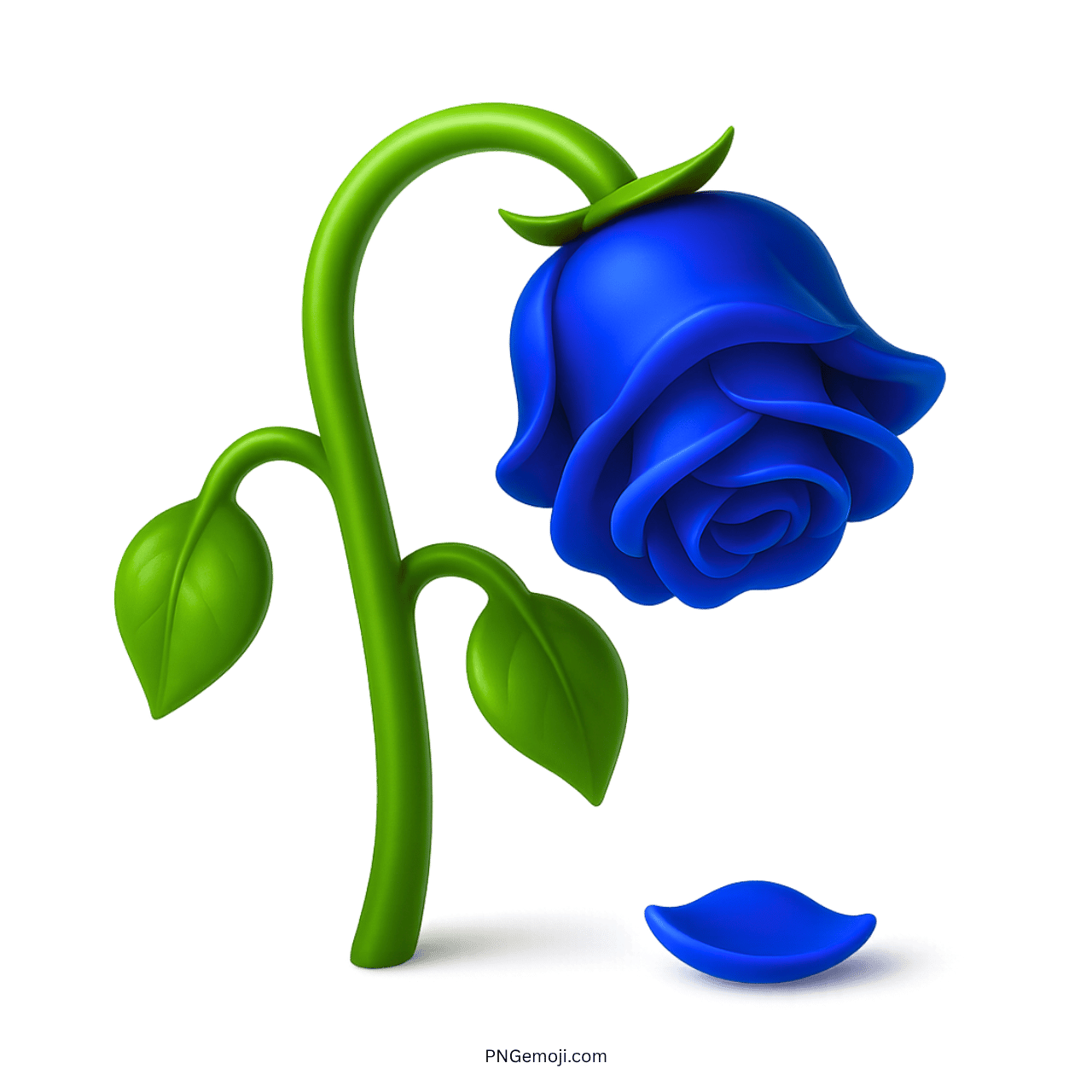 Wilted blue rose flower emoji with a broken petal