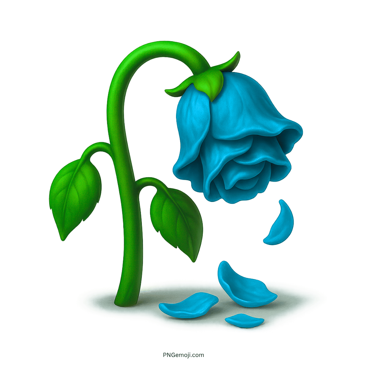  Wilted blue rose emoji with falling petals, representing unique sadness or loss.