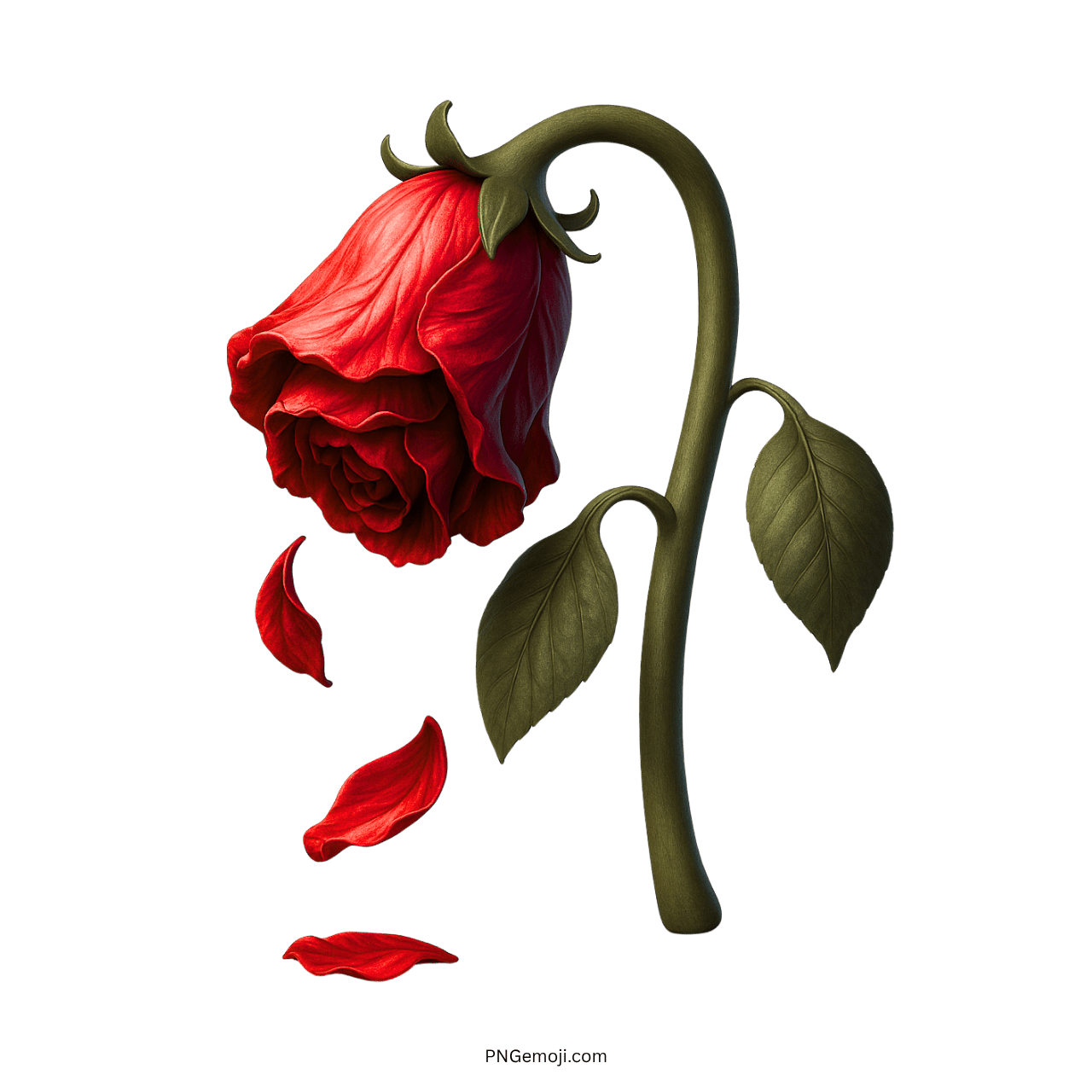  Wilted red rose representing fading love, passion, and heartbreak with falling petals.