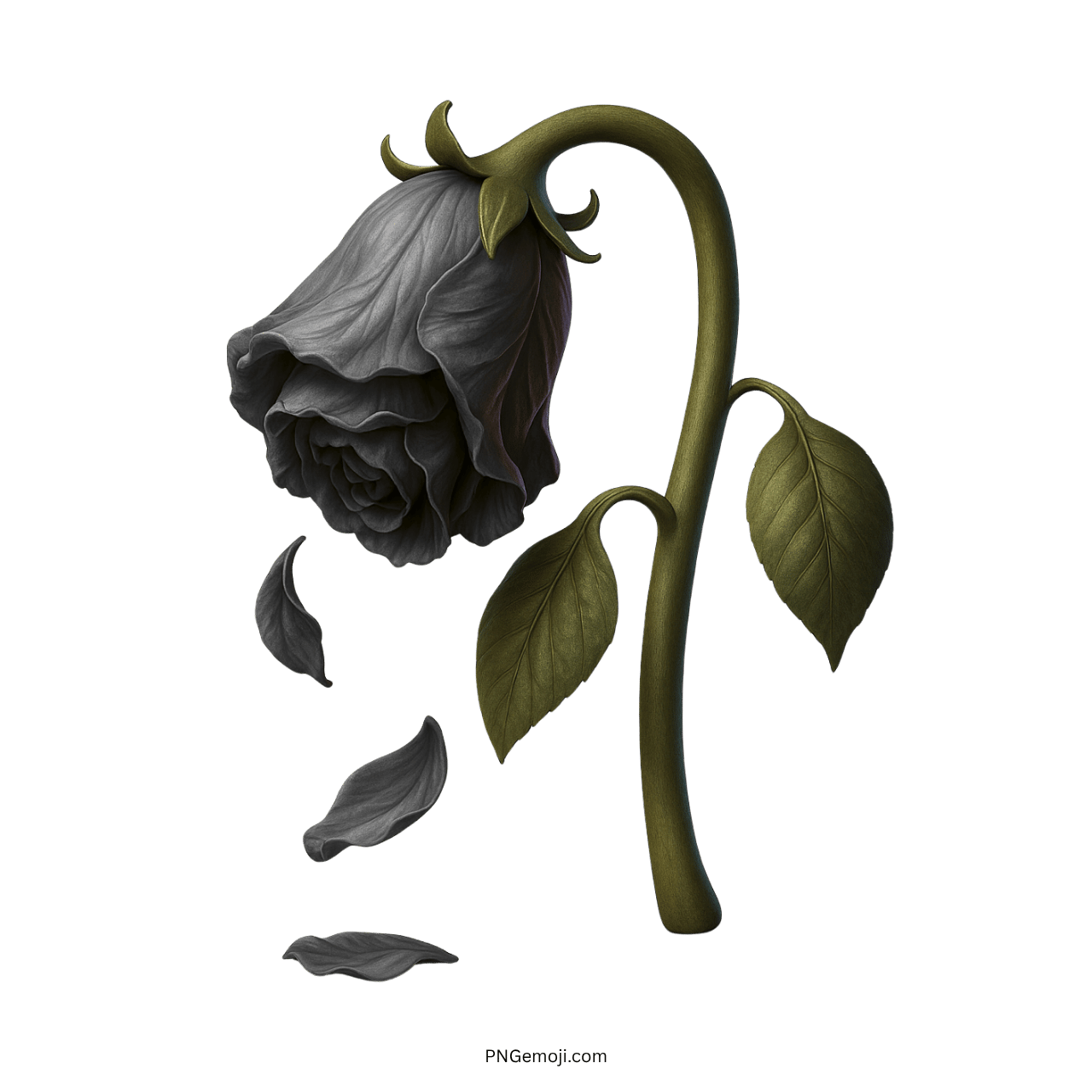 Wilted rose symbolizing sadness, loss, and faded beauty with falling petals.