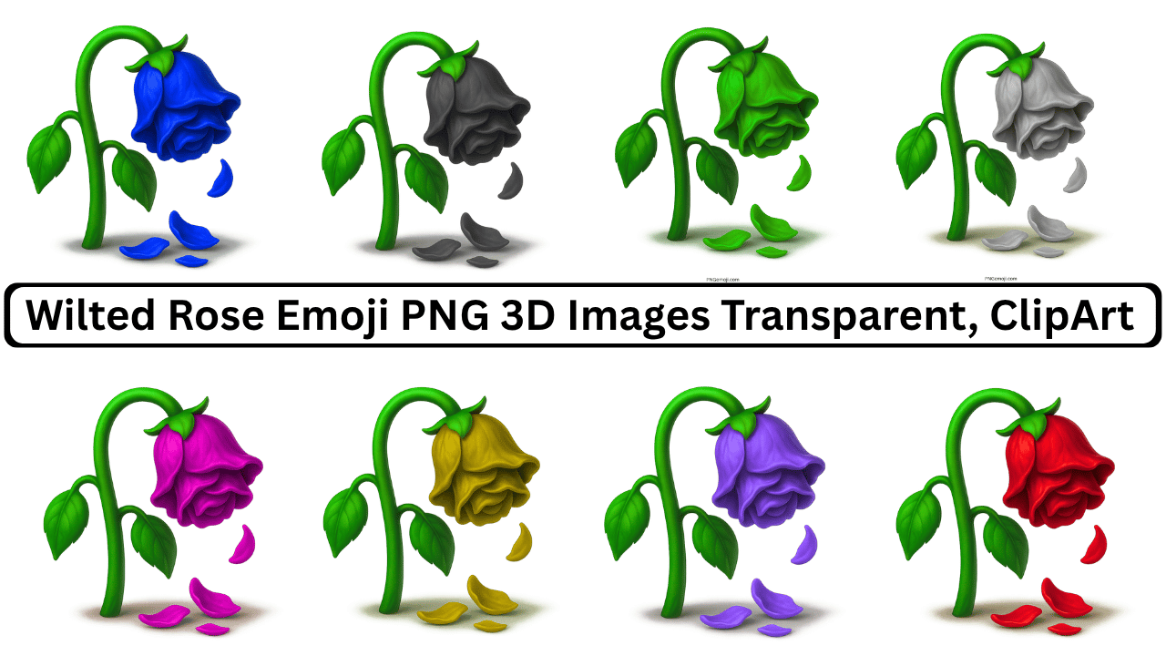 Collection of wilted rose emoji in different colors with falling petals, symbolizing loss in various forms.