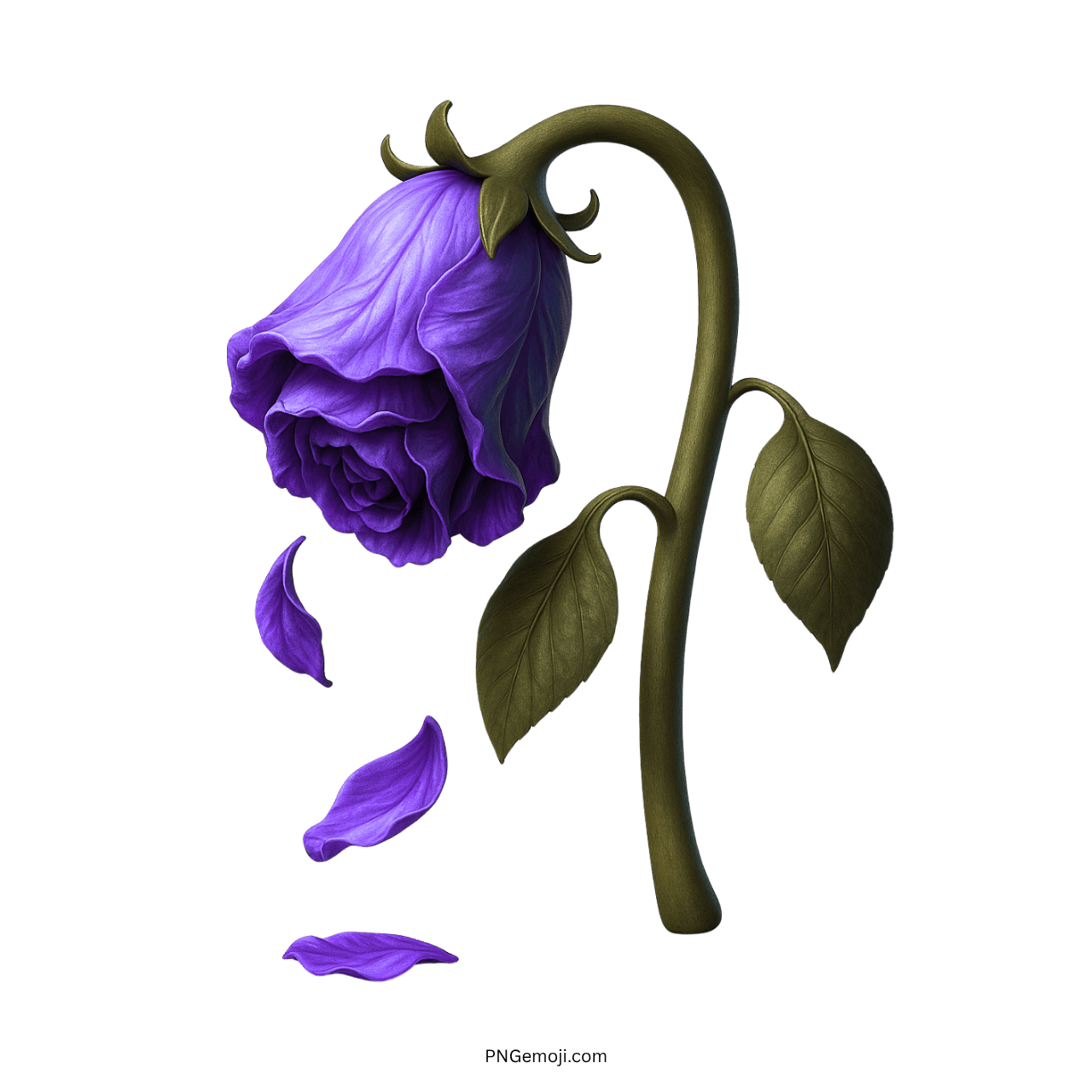  Wilted violet rose representing fading elegance, mystery, and emotional loss with falling petals.