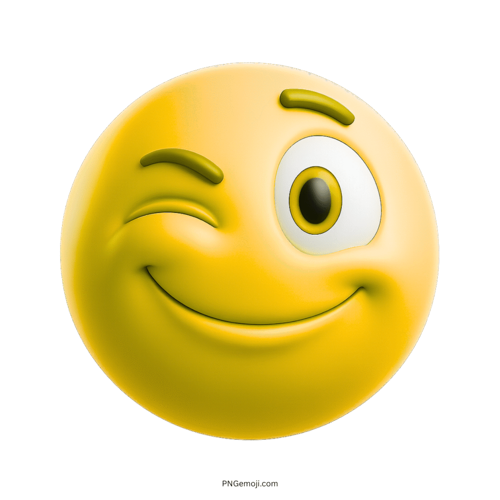 3D yellow wink emoji with smiling face and playful winking eye expression
