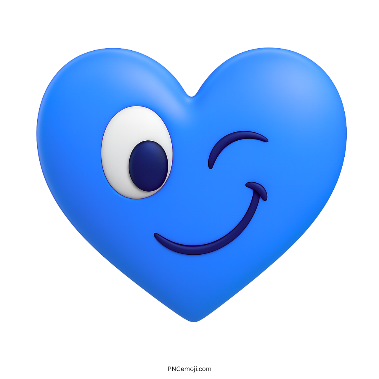 3D winking blue heart emoji with cute face and playful cartoon expression