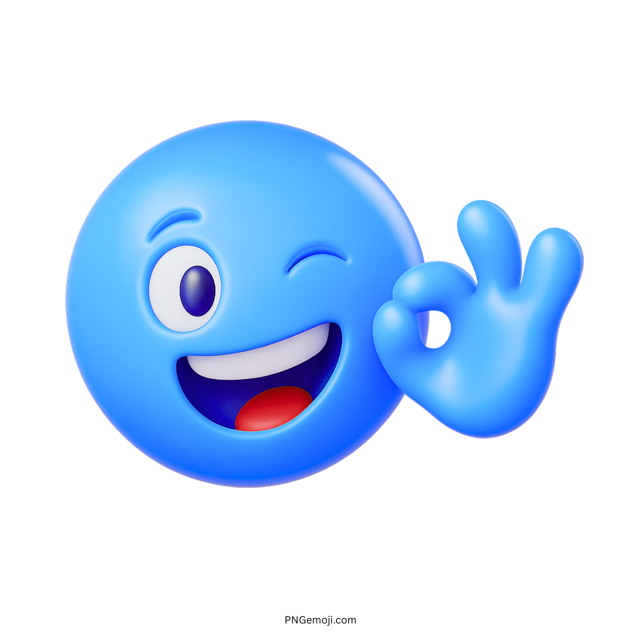 Blue 3D winking emoji giving OK hand gesture with happy smile