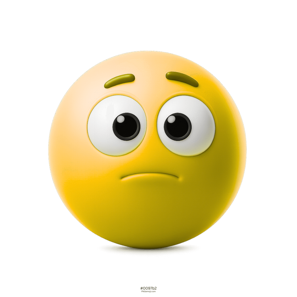Yellow 3D appalled emoji with sad eyes and raised eyebrows expression