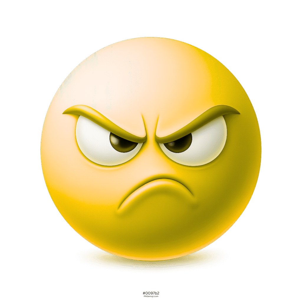 3D yellow annoyed emoji face with angry glare, furrowed brows, and frowning mouth