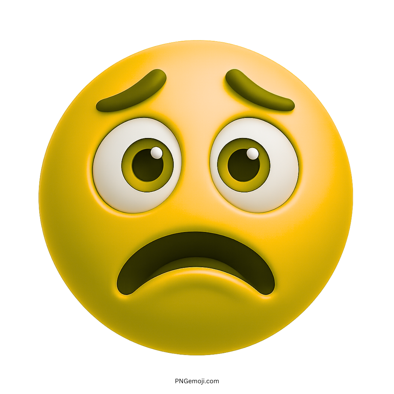 Yellow bored emoji with sad eyes and curved frown expressing emotional stress