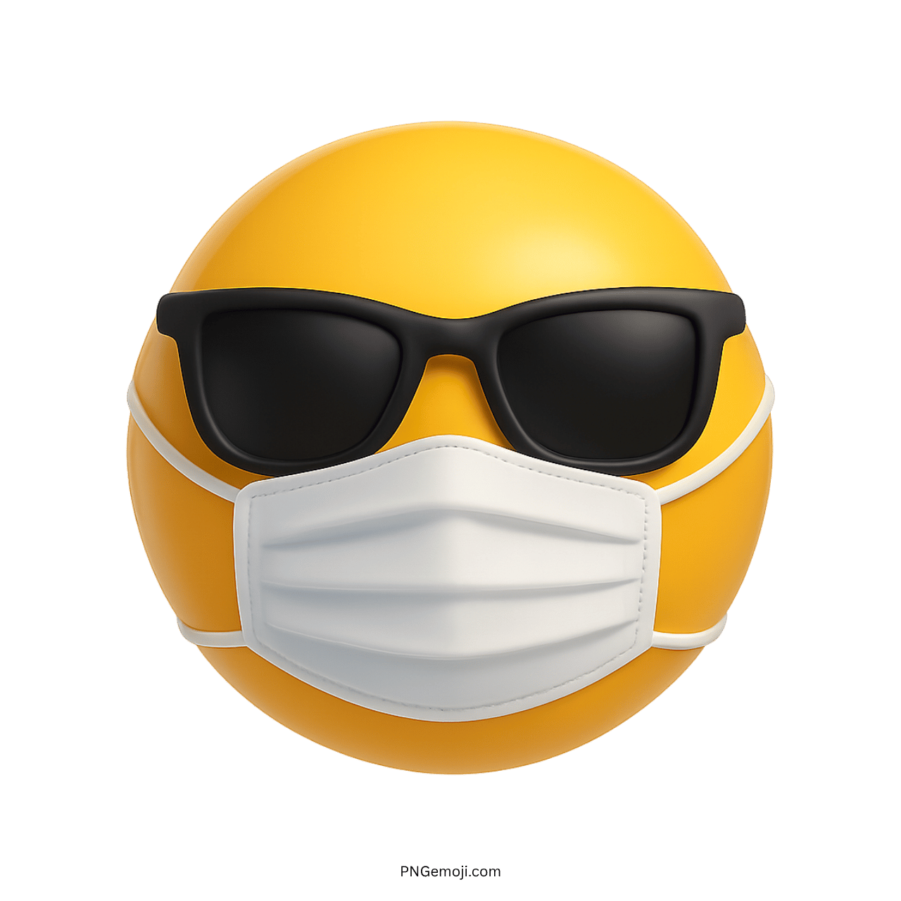 Yellow emoji wearing black sunglasses and white mask with confident cool vibe