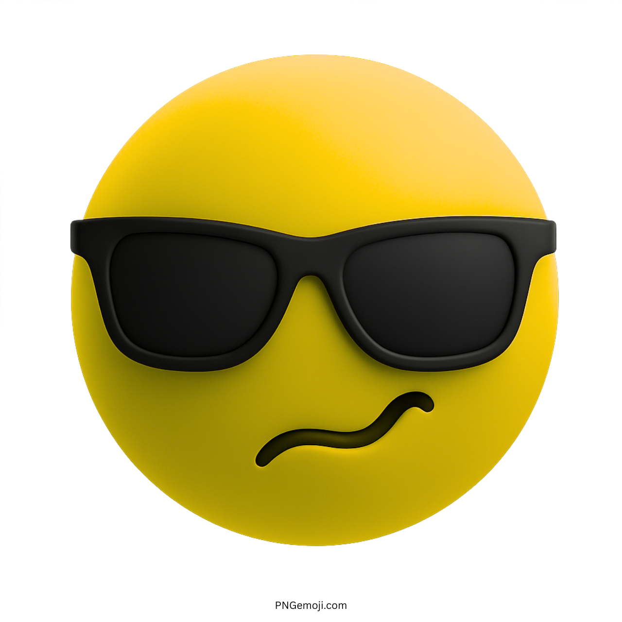 Yellow 3D cool smiley emoji with black sunglasses and stylish smirk expression