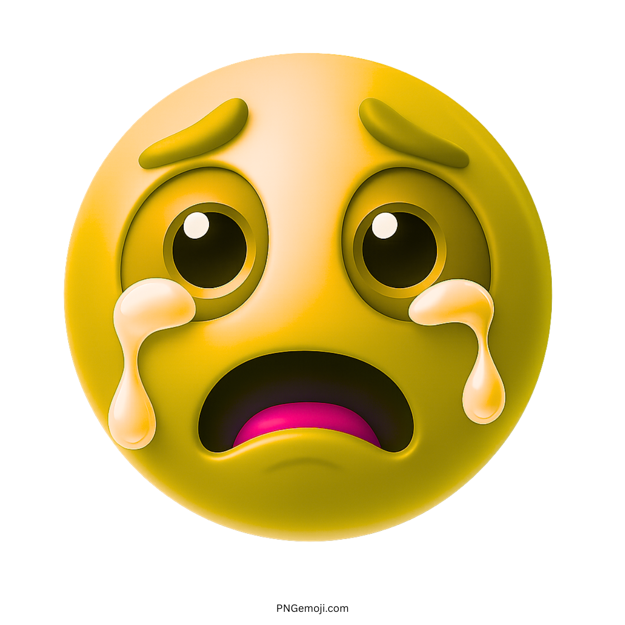 3D yellow crying emoji with teardrops and emotional sad face in high resolution