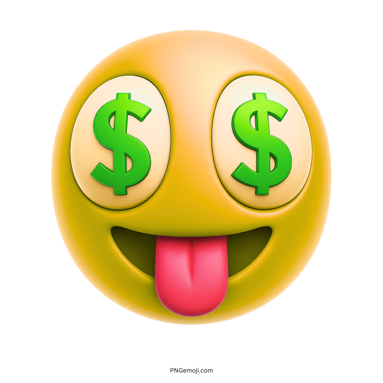 Yellow smiley emoji with dollar sign eyes and red tongue sticking out