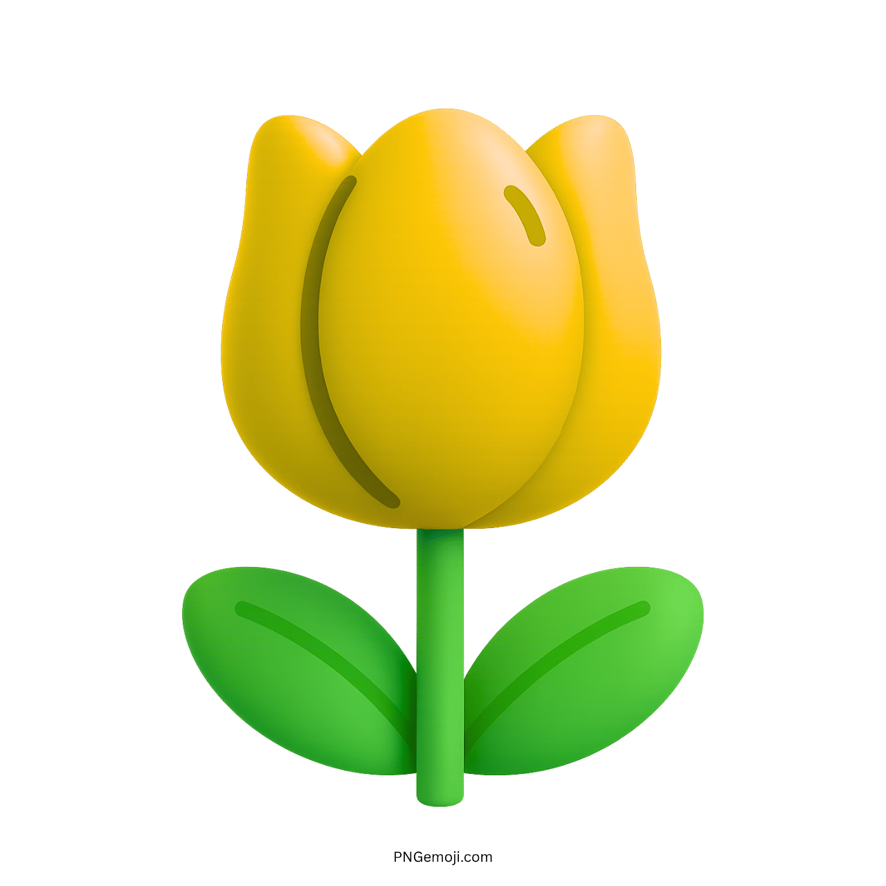 3D yellow flower drawing PNG with green leaves and stem