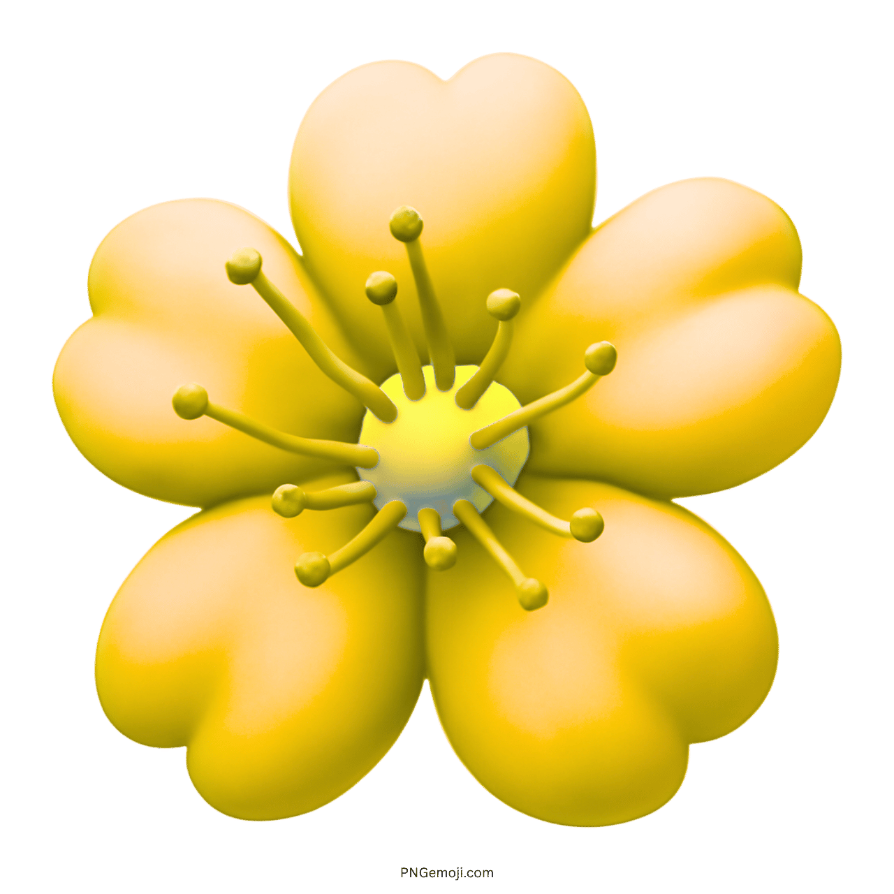 Yellow 3D flower emoji with yellow center and delicate petals, PNG transparent background.