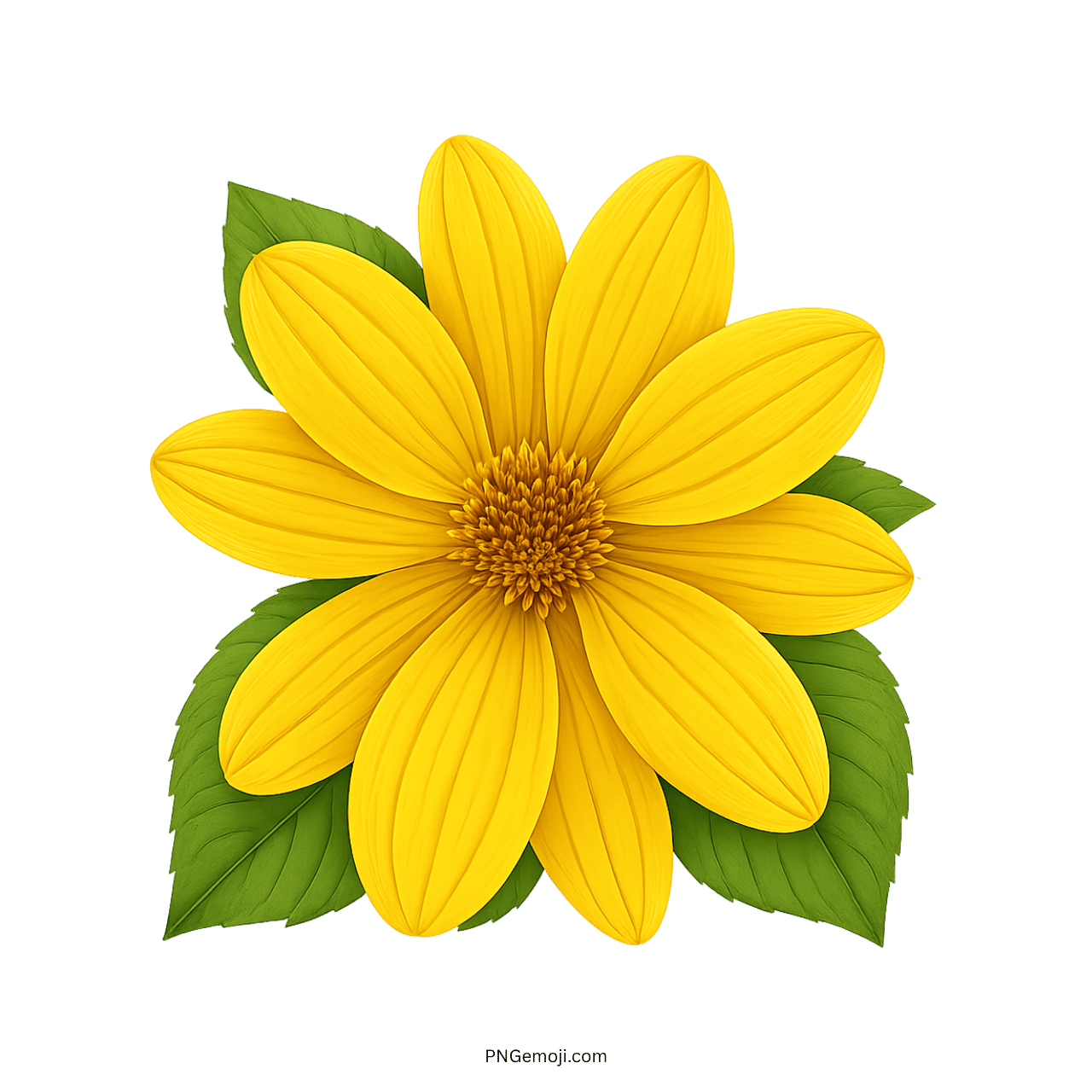 Bright yellow flower with green leaves in a spring emoji style