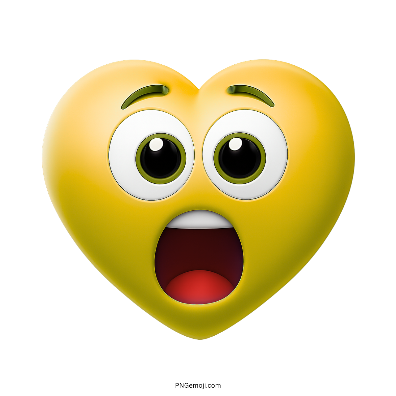 Yellow 3D heart emoji with shocked wide eyes and open mouth expression