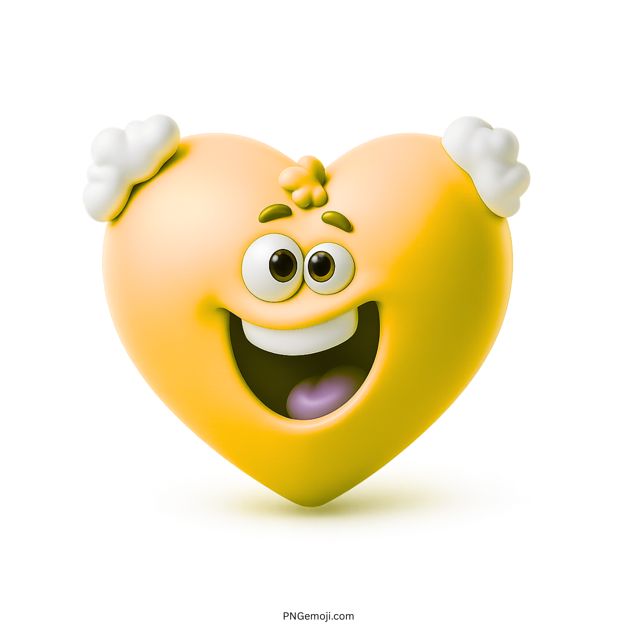 Yellow grandpa heart emoji with cartoon smile, fluffy hair, and joyful eyes