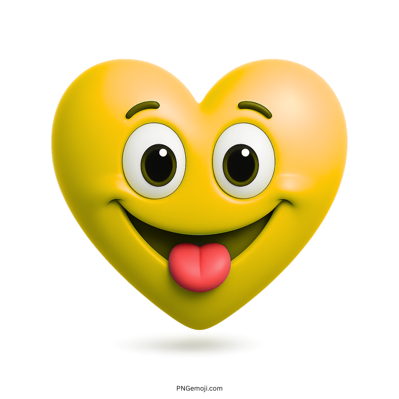 Cute yellow heart emoji with tongue out and cartoonish happy expression